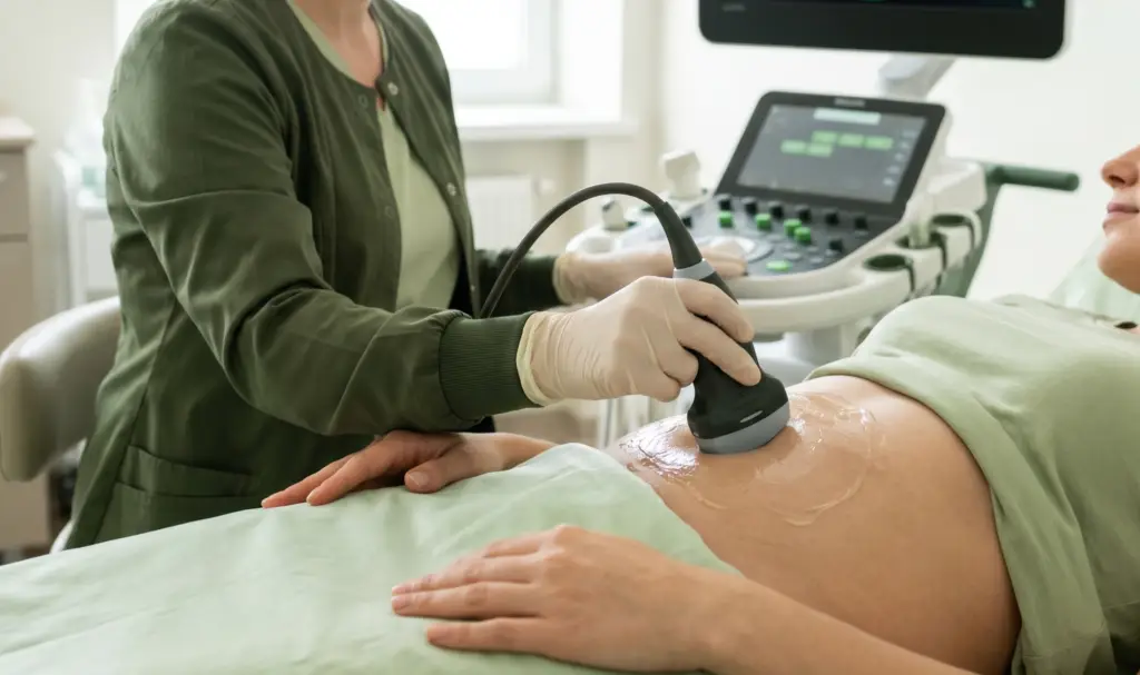 “Mulher realizando exame de ultrassom de cisto ovariano.